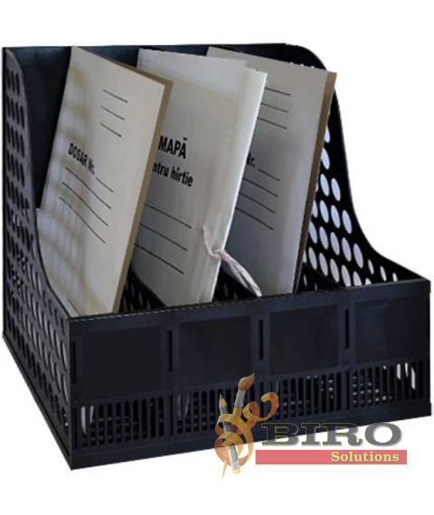 Tavă pentru hîrtie verticală, 4 secții, plastic, neagră